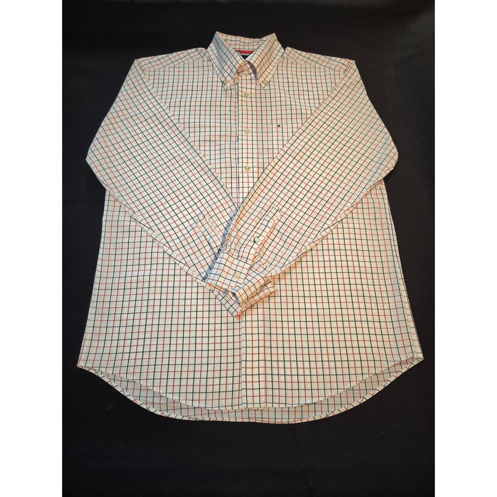 Tommy Hilfiger Mens M Tattersall Check Button Down Shirt 80s Two Ply Cotton
